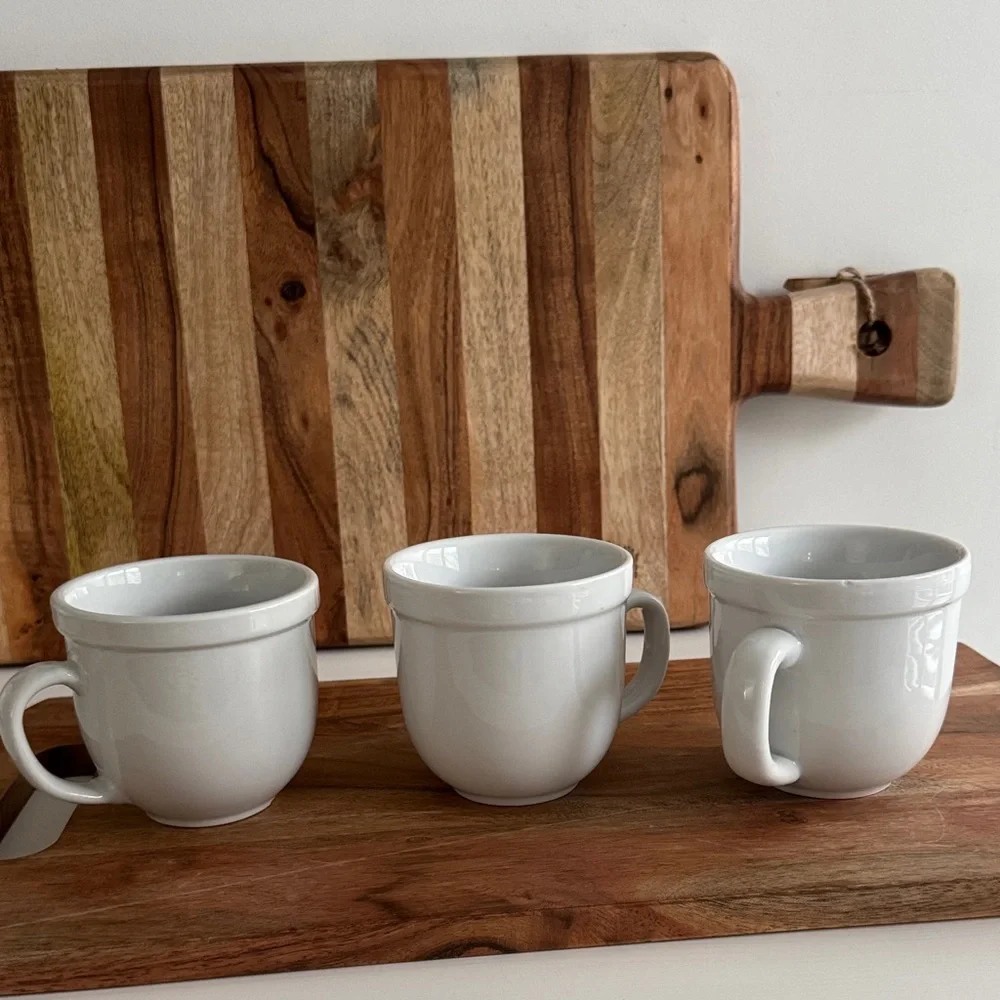 Pottery Barn Vintage White Ceramic Farmhouse Mug Set (3)